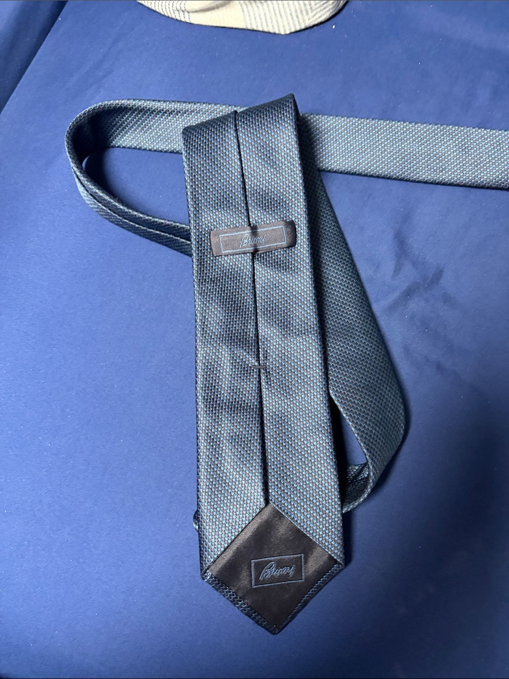 Brioni Textured Navy and Slate Blue Silk Tie